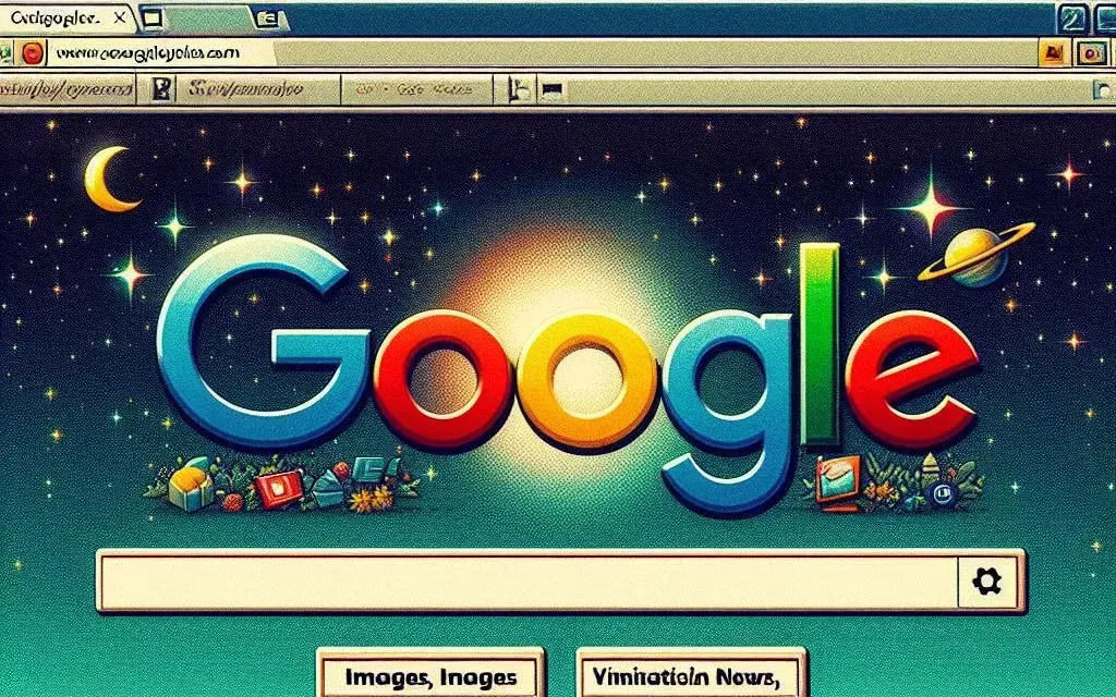 An image of the iconic Google homepage from the early 2000s. 