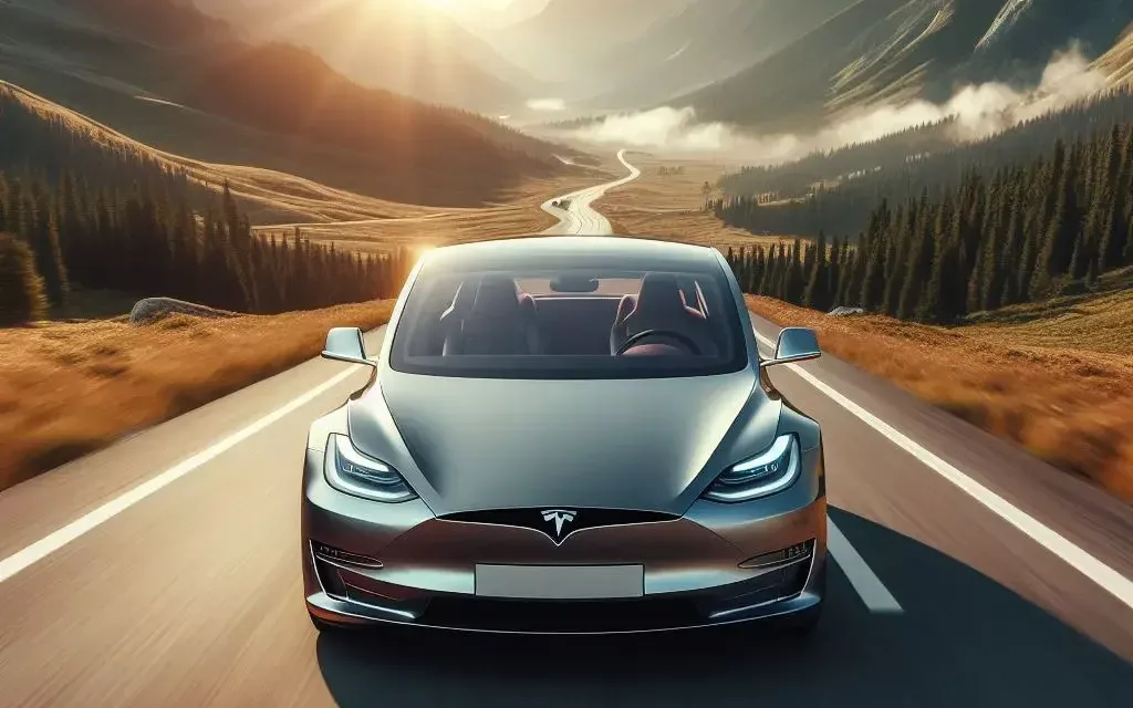 the tesla car on the scenic road